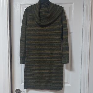 Striped Cowl Neck Sweater Dress